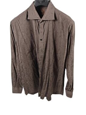 Men's TailorByrd Button Down Shirt Brown Paisley XL/TG